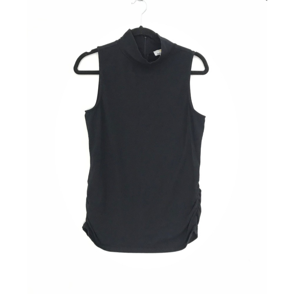 Kathleen Kirkwood Black Knit Top Sleeveless Mock Neck Blouse Ruched Side - M
